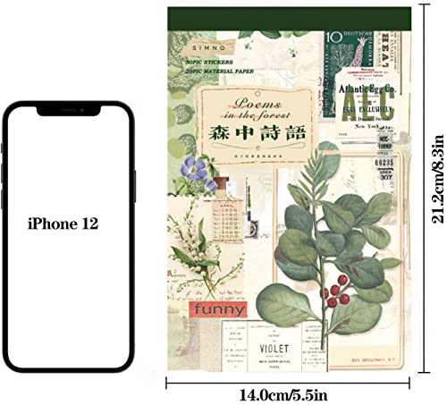 Vintage Ephemera Stickers Scrapbook Sticker Book with 439 Stickers and 20 Scrapbook Papers Sticker Book for journaling - color: Forest