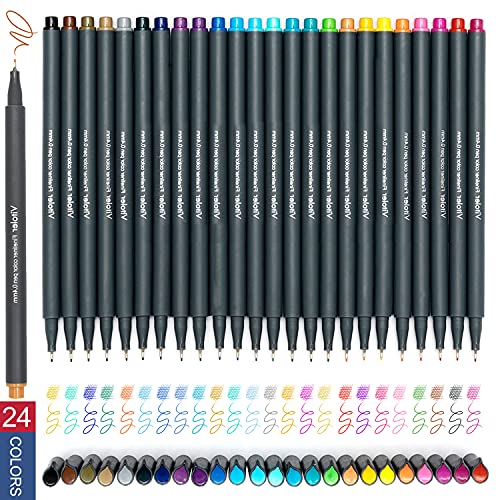 Vitoler 24 Colored Journaling, Fine Line Point Drawing Marker Pens for Writing Journaling Planner Coloring Book Sketching Taking Note Calendar Art Projects Office Supplies (24 Colors) - color: 24 Colors