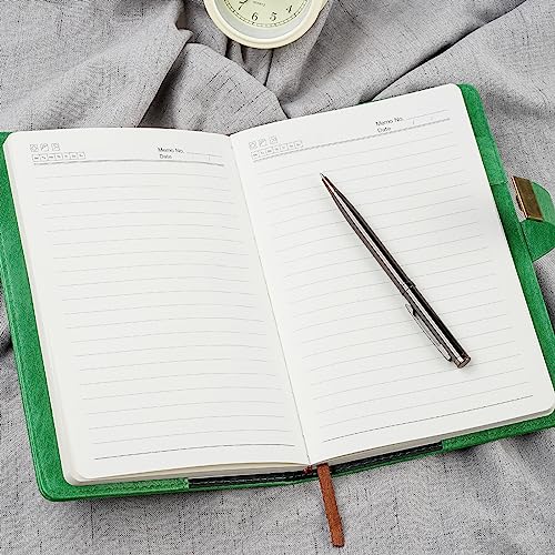 WEMATE Diary with Lock, A5 PU Leather Journal with Lock 240 Pages Green | Vintage Lock Journal Password Notebook with Pen & Gift Box, Lock Diary Planner Organizer for Men and Women, 8.6x5.8in - color: Grass Green