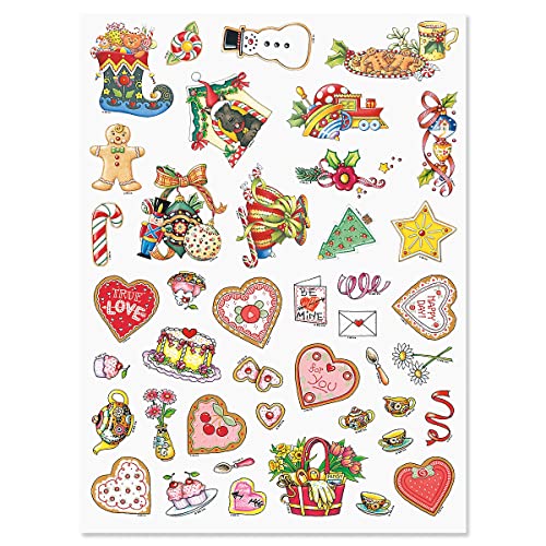 Current Holiday Sticker Variety Pack | Mary Engelbreit Year-Round, 220 Stickers, 6 Sheets, Largest is 1 3/4" x 2 1/2", Christmas, Easter, 4th of July, Thanksgiving - color: Mary Year-round