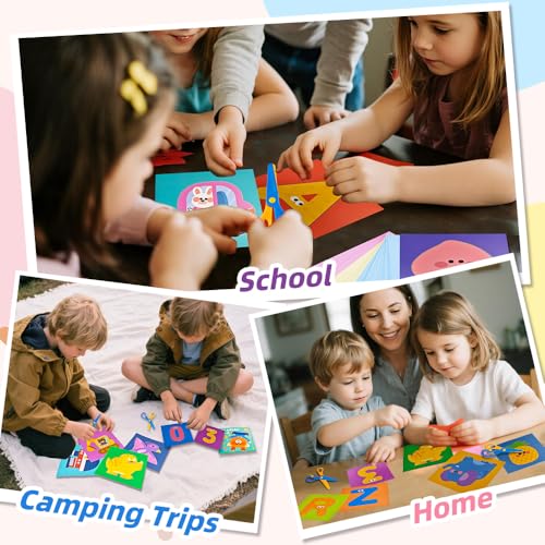 Scissor Skills Activity Book Craft Scissors Set includes Safety Scissor & 80 Colored Cardstock Paper Templates, Safety Scissors for Kids, Colored Cardstock Paper - color: Letter & Animal