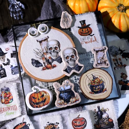 CATaireen Rub on Transfers for Crafts Vintage Scrapbooking Stickers Small Decals Adults Journaling DIY Supplies Use for Fabric Paper Wood Stone Canvas Acrylic Cloth (Halloween) - style: Halloween