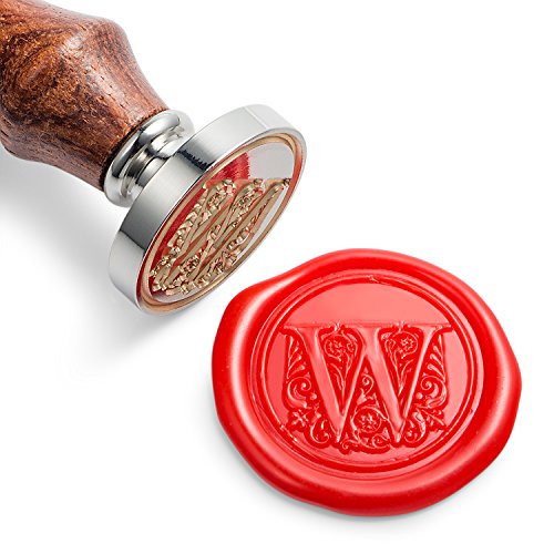 Mceal Wax Seal Stamp, Large Seal 1 1/5"(30mm) Dia, Silver Brass Head with Wooden Handle, Regal Letter A to Z Series (Letter W) - color: W