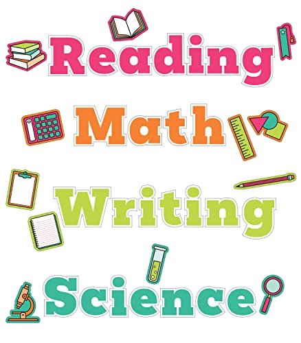 Carson Dellosa Core Subjects Wall Signs Classroom Decor, 37-PC | Durable Reading Comprehension, Math, Writing, and Science Classroom Wall Decor and School Supplies Cutouts - style: Subject Wall Signs