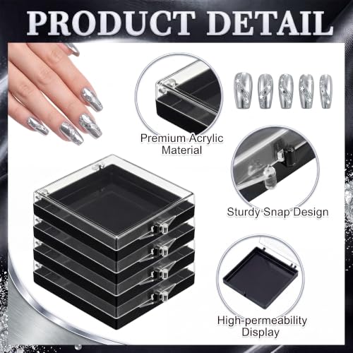 AceOrbit 48 Pcs Press on Nail Boxes with 180 Pcs Adhesive Double Sided Tape Acrylic Press on Nail Packaging Cases Black Square Transparent Storage Case Organizer for Display Art Salon Supplies - color: Black