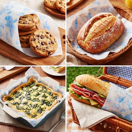 Honeydak 200Pcs Printed Wax Paper Sheets 7 x 7 Inch Elegant Parchment Paper - color: Blue, style: Flower