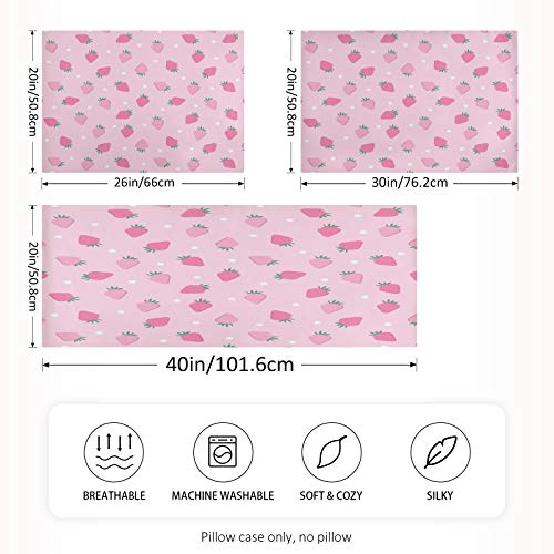 AUUXVA Pink Satin Pillowcase for Hair and Skin, Standard Size Girls Pillow Case Decorative Strawberry Pillow Sham with Envelope Closure Cute Pillow Cover for Bedroom Decor - color: Pink Strawberry, size: 20x26in
