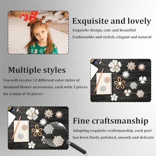 36 PCS Pearl Flower Buttons and Rhinestone Brooch Embellishments | Wedding Rhinestone Button, Pearl Brooch Embellishments, Jewelry Making, Wedding Crafts, DIY Garment Accents Decoration