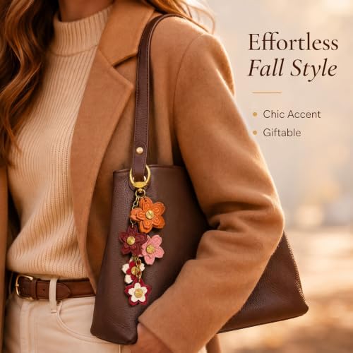 Angyape Flower Bag Charms for Women Purse Charms for Handbags Leather Flower Keychain Retro Aesthetic Keychain Accessories - color: H: Colorful