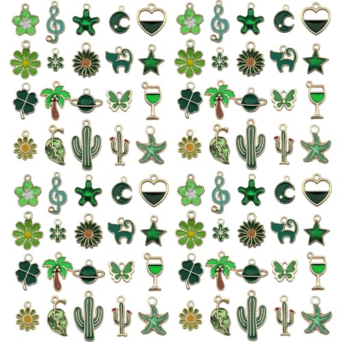 Youdiyla 40pcs Enamel Charms Alloy Metal Charms for Jewelry Making Necklace Bracelet Earring DIY Accessories - color: Green