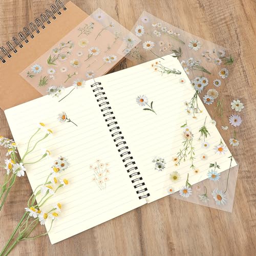 Daisy Stickers, 6 Pcs Transparent Floral Decals for Crafts Waterproof White Daisy Vinyl Flower Themed Stickers for Scrapbooking Supplies Card Making Journaling Water Bottles DIY Crafts Decoration - style: Daisy