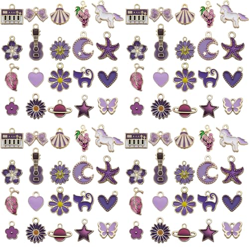 Youdiyla 40pcs Enamel Charms Alloy Metal Charms for Jewelry Making Necklace Bracelet Earring DIY Accessories - color: Purple