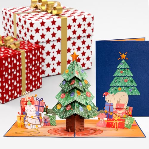 Paper Love 3D Christmas Tree Pop Up Card, Gift for Christmas or Holidays, 5" x 7" Cover - Includes Envelope and Removable Note Tag - color: Christmas Tree