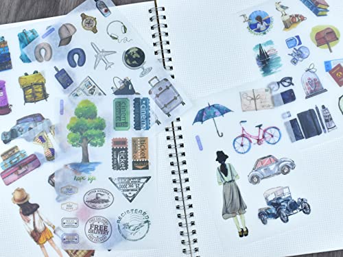 12 Sheets Travel Theme Washi Stickers Suitcase Backpack Vehicle Transportation Ticket Planner Journal Sticker DIY Decoration for Scrapbook Arts Crafts Journaling Letter Envelope Postcard Collage Diary - color: O