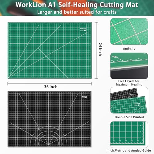 WORKLION Self Healing Cutting Mat: 24 x 36 inch Large Double Sided 5-Layer Gridded PVC Cut Mat for Sewing & Quilting & Scrapbooking & Arts and Crafts Projects (Green/Black)… - color: Black/Green, size: 36"L x 24"W
