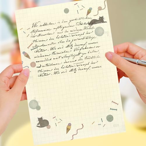 37 Pcs Stationery Paper Envelopes Set | Includes 24 Writing Paper & 12 Envelopes & 48 Stickers, Flower Cat Letter Writing and Stationery Paper Envelopes(4Style) - color: Cute