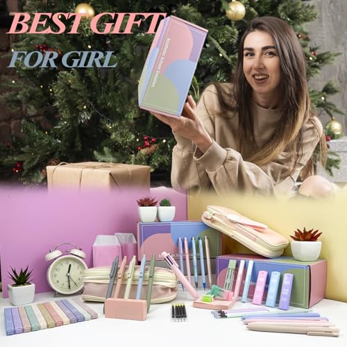 JIZHIYUAN 54PC Aesthetic School Supplies with Pink Pencil Case for Students - color: Pink