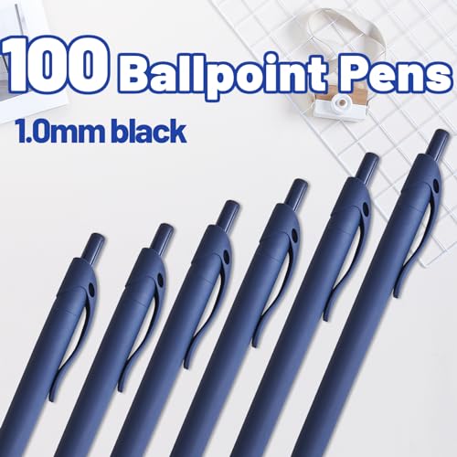BallPoint Pens, 100 Pack (BLACK Ink),Bulk Pens, Navy Blue Barrel,Click Pens for Office Home and School, Retractable Ballpoint Pens, Medium Point, 1.00MM (Navy Blue) - color: Navy Blue
