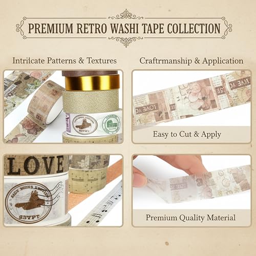 Washi Tape Set, 24 Rolls Vintage Washi Stickers, Assorted Sizes, for Junk Journal Scrapbook Tape, Bullet Journaling Scrapbooking Supplies, Planner Sticker DIY Craft DéCor (Brown) - color: Brown