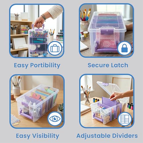 ArtBin Semi Satchel Portable Craft Organizer with 3 Dividers - Clear Plastic Storage Case for Art & Craft Supplies | 3 Removable Dividers, 15.2 x 8 x 6.2 Inches, Secure Latches, Carry Handle, Clear Durable Polypropylene - color: Purple, size: Pack of 1