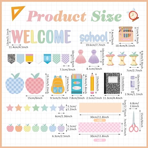 Mooliwe 94 Pcs Pastel Checkered Stationery Bulletin Board Decor Set - style: Pastel Checkered Stationery