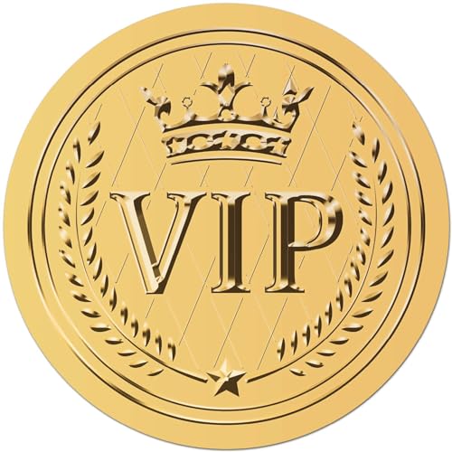 CRASPIRE 408pcs 2 Inch Crown Gold Foil Stickers VIP Word Star Gold Embossed Gold Certificate Seals Self Adhesive Waterproof Round Dot Medal Decoration Label for Gift Packaging Envelope Card Seal - style: VIP