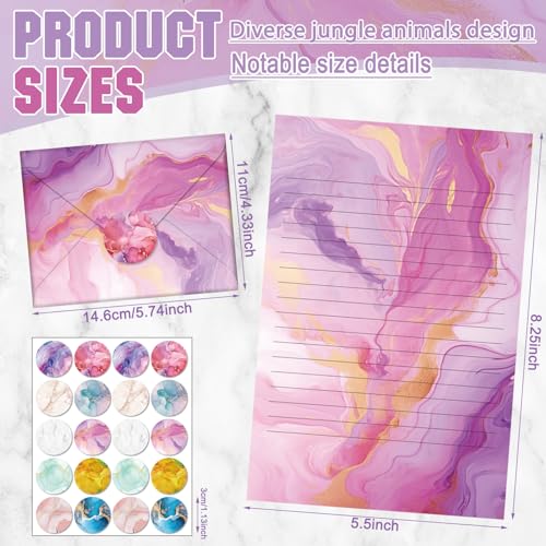 TaoBary 160 Pcs Marble Stationery Paper and Envelopes Set 50 Double Sided Lined Stationery Paper with 50 Matching Envelopes and 60 Round Dot Sticker 5.5 x 8.25'' Letter Writing Kit, 10design - size: 5.5 x 8.25 Inch, style: Marble