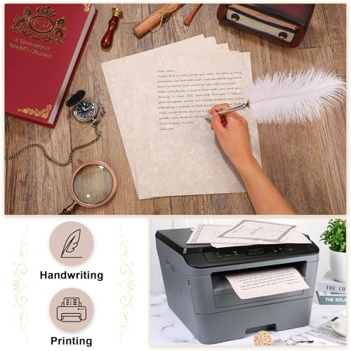 Epakh 100 Pcs Old Age Parchment Paper 8.5 x 11 Inch Standard Letter Vintage Colored Old Parchment Double Side Printing Paper (Dark Beige) - color: Dark Beige