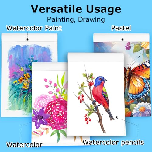 Hapikalor Watercolor Paper Pad, 9"x12" 140lb/300gsm Artist Drawing Sketch Book, Paper Pad, Art Journal, Arts and Crafts Supplies for Adults Kids, Paint Set, Colors, Canvas Painting, Watercolors, Blue - color: Blue, size: 9" x 12" Pad