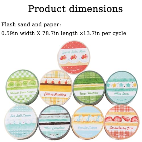 9 Rolls Cartoon Washi Tape Set, 15mm X 2m Kawaii Strawberry Cherry Cake Cream Washitape Scrapbook Stickers Aesthetic Glitter Food Cute Washi Tape Stickers for Scrapbooking Planner Journaling Supplies