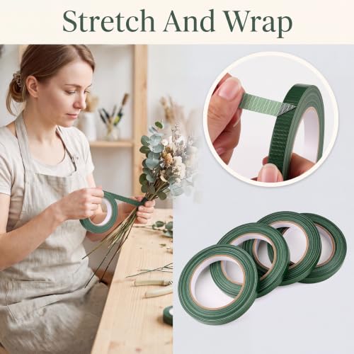 Prudiut 4 Roll Green Floral Tape Waterproof Florist Tape, 1/2" Wide Flower Wrap Tape Floral Tape Bulk for Fresh Flower Bouquet Wrap Flower Arrangements Crafts (98Ft/30Yd) - size: 4 rolls/0.5in