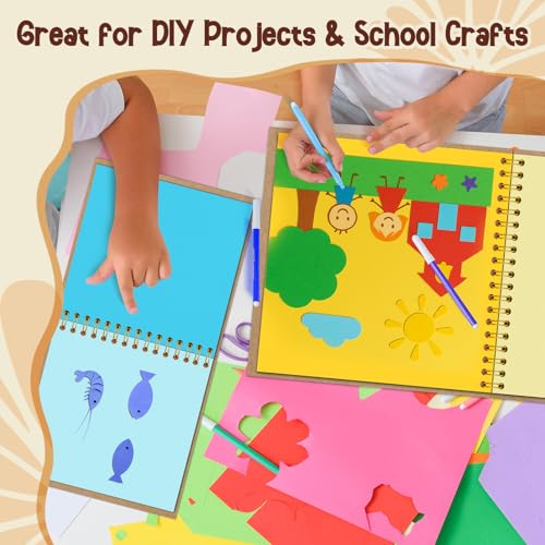 Children's Photo & Drawing Album 8 Inch Khaki | DIY scrapbook, spiral bound hardcover, 20 sheets/40 pages, creative gift for kids drawing writing stickers - color: Khaki, size: 8"x8"