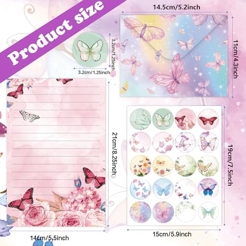 160 Pcs Stationery Paper Envelopes Set | Includes 50 Writing Paper & 50 Envelopes & 60 Dot Stickers,Butterfly Letter Writing Stationery Paper Envelopes(10Style) - color: Butterfly