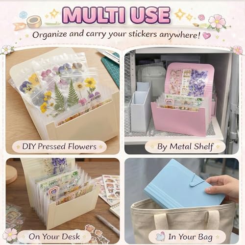 Sticker Storage Organizer with 7 Expandable Pockets, A6 Multi-Layer Desktop Sticker Binder for Scrapbook Essentials and Journal Organizer, Large Capacity for Thick Sticker Album, Washi Tape(Black) - color: black