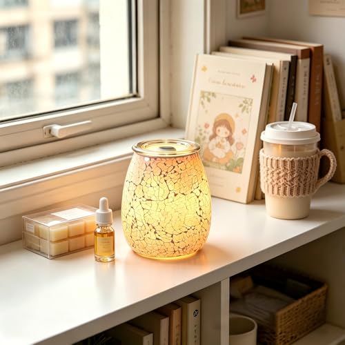Dicimi 2-in-1 Candle Warmer Lamp, Electric Wax Melt Warmer with Pink Ombre Glass, Night Light & Removable Tray, Flameless Aromatherapy Gift for Home Bedroom Office - color: Light Pink Gradient