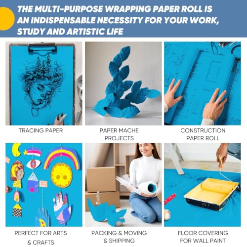 Lake Blue Wrapping Paper 15"x900", Craft Decorative Paper Kraft Paper Roll - color: Lake Blue, size: 1 Roll (Pack of 1)