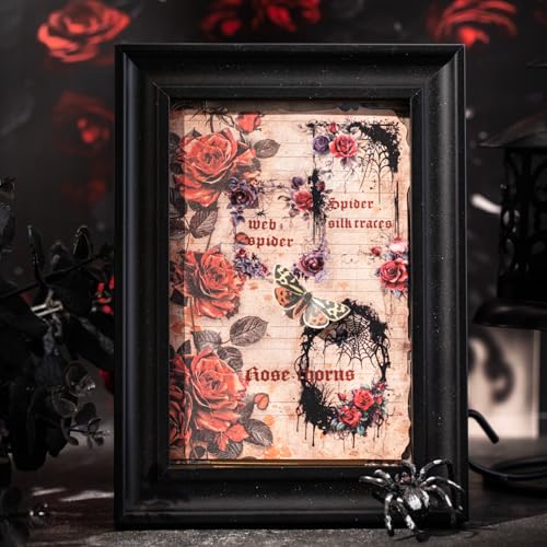 Night Poem Gothic PET Tape Set, 4 Rolls Pre-Cut Translucent Frame and Element Designs with 1 Clip - Dark Collage Supplies for Scrapbook Junk Journal Planner and Crafts - color: Dark Melody