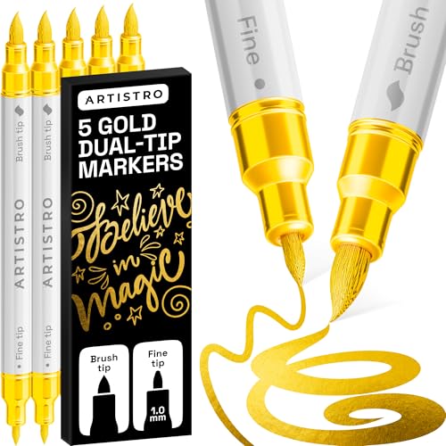 ARTISTRO 5 Gold Dual-Tip Acrylic Paint Marker Pens for Drawing - color: Gold, size: 5