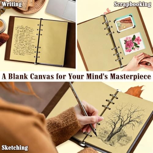 Refillable A7 Vintage Leather Travel Journal Camping Notebook for Writing | Brown Refillable A7 Travel Notebook Kit for Teens Vintage Nautical Adventure Diary Blank Kraft Paper Trip Log Camping Journal