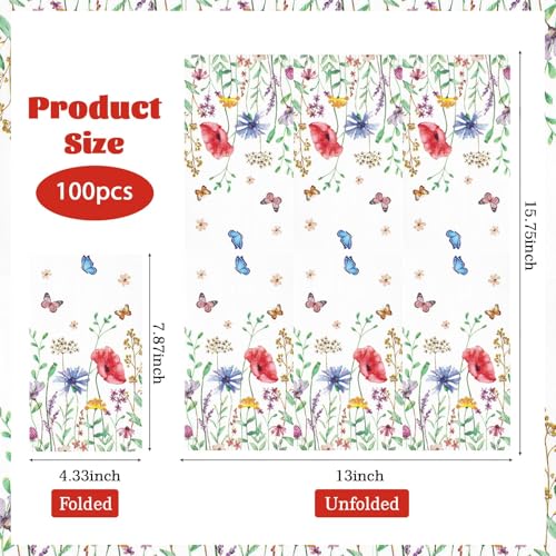 100 Pcs Wildflower Floral Paper Napkins 3 Ply Watercolor Bathroom Napkins - style: 100Pcs Wildflower Napkins