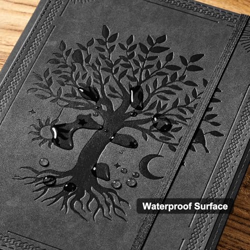 Ovesmusl PU Leather A5 Binder 6 Ring Refillable Journal Cover 6.8”x9.2” - color: Black Tree, size: A5 Binder Cover