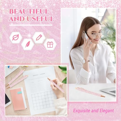 4 Pcs Pink Pearl Pens Rhinestone Ballpoint Pens Sparkly Crystal Pens - color: Pink