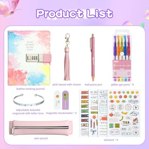 Diary with Lock for Girls Ages 8-12, 256-Page Pink Journal Gift Set