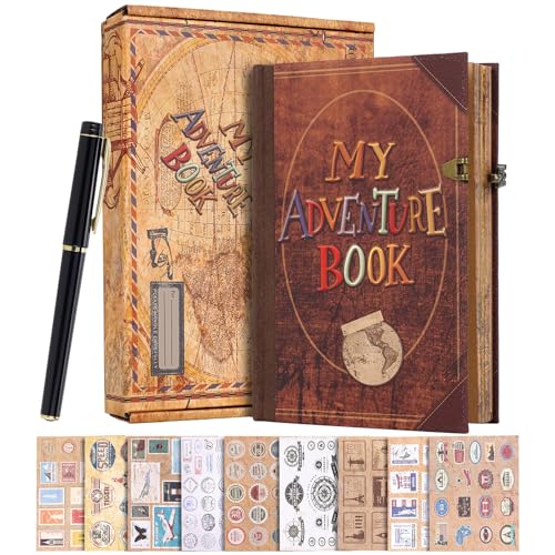 My Adventure Book Journal Scrapbook Album 164 Pages Retro Cowhide Cover Journal Travel Diary,3D Design DIY Handmade Travel Scrapbook Diary for Couples,Anniversary,Wedding,Valentines Day Gifts - color: 5inch-My Adventure Book