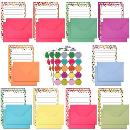 TaoBary 160 Pcs Polka Dot Stationery Paper and Envelopes Set, 5.5 x 8.25'' | Stationary Set Letter and Envelopes, 50 Double Sided Stationery Writing Papers 50 Matching Envelopes 60 Round Dot Sticker - size: 5.5 x 8.25 Inch, style: Dot