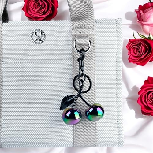 Glitter Cherry Bag Charm with Key Ring and Clip, Cute Cherry Keychain for Women's Purses and Handbags - color: Psychedelic