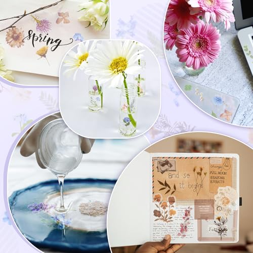 160Pcs Natural Flower Stickers for Scrapbooking,Self-Adhesive Transparent Flower Stickers Scrapbook Supplies Journaling Supplies for Adult Card Making Letters DIY Water Bottle Cards Decoration