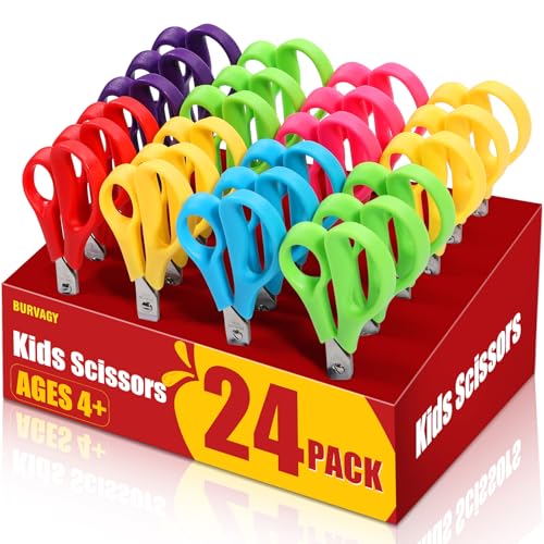 BURVAGY 24 Pack 5.5" Kids Scissors Safety Small Child Scissors for School - color: 24 Pack