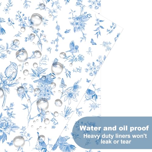 Honeydak 200Pcs Printed Wax Paper Sheets 7 x 7 Inch Elegant Parchment Paper - color: Blue, style: Flower