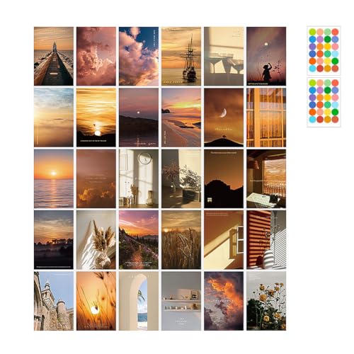 30PCS Wall Collage Kit Flowers Wall Decor, Room Posters Decor Sky Pictures for Teen Girls, Wall Art Photo Collage Kit 4x6 Inch [Single Sided] (Sunset) - color: Sunset